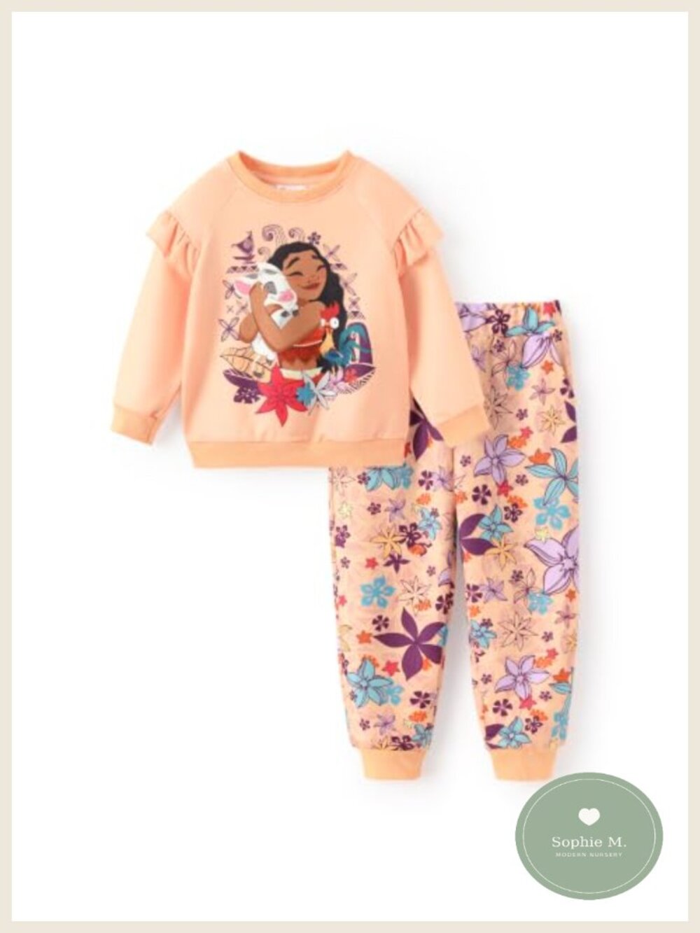 Disney Moana Girls 2-Piece Sweatsuit Long Sleeve Ruffle Top Jogger Pants Toddler
